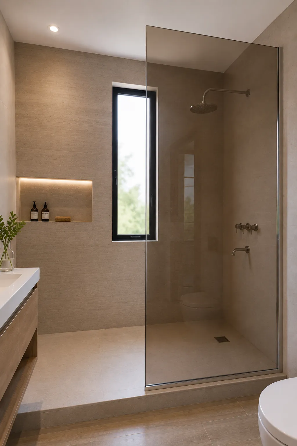 Mampara fija en vidrio laminado bronce