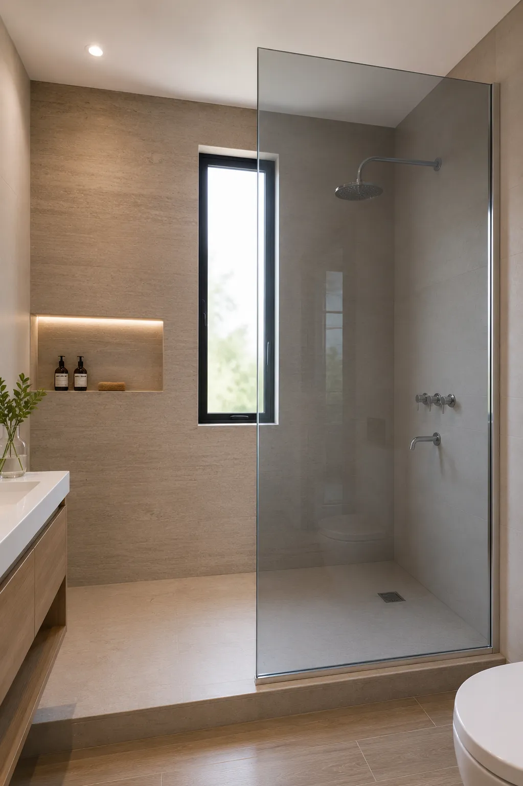 Mampara fija en vidrio laminado gris