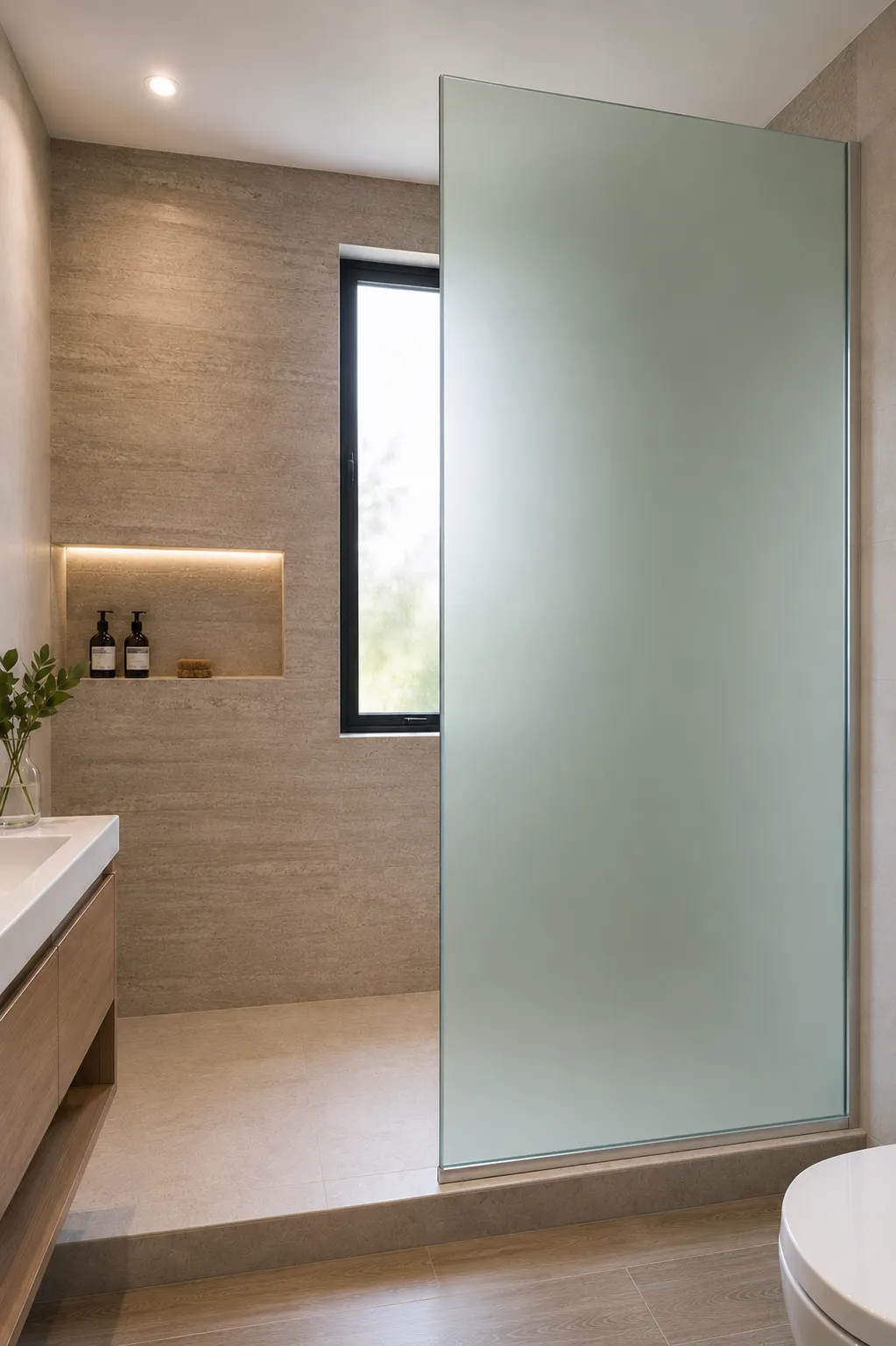 Mampara fija en vidrio laminado opaco